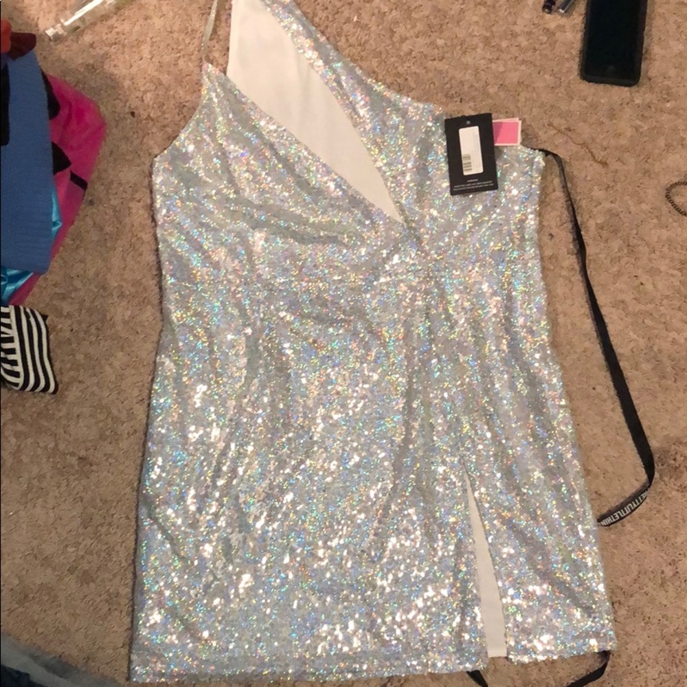 Sparkle cut out and slit mini dress